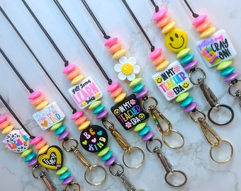 Cutest Teacher Lanyard, Rainbow Teacher Lanyard, Teacher Era Be Kind Daisy Smiley Face Teacher Lanyard, Teacher Appreciation Christmas Gift