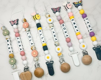 Butterfly Bumble Bee Flower Custom Name Pacifier Clip Personalized Kids Name  Baby Shower Gift  Custom Pacifier Clip Boho Name Paci Clip