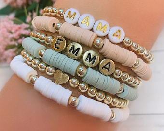 More Colors! Stacked Heishi Bracelet 14K Gold Boho Jewelry Neutral Minimalist Heishi Mantra Bracelet Birthday Gift For Mom Friend Bracelets