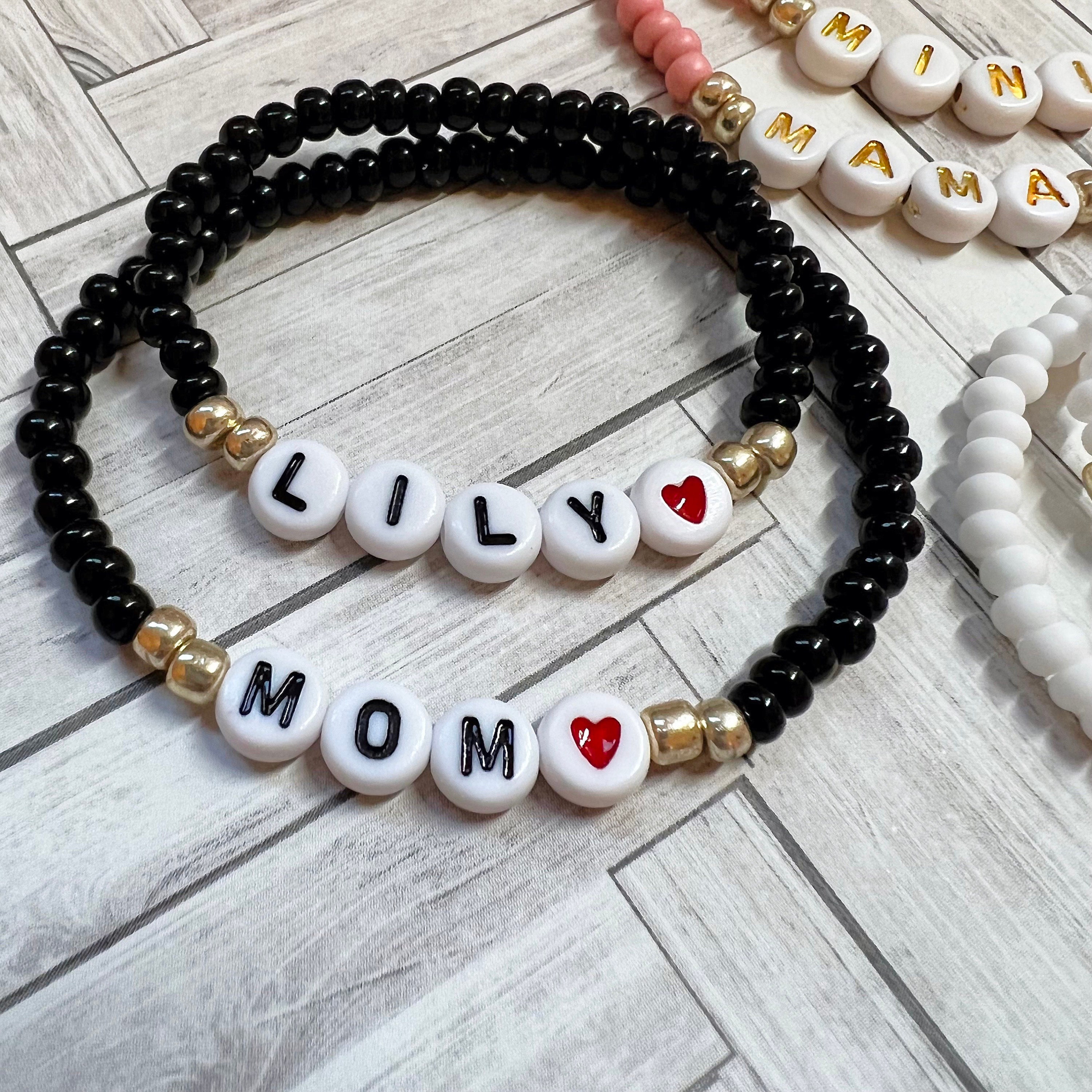 MAMA/MINI Mommy and Me Personalized Stretch Blue Beaded Letter
