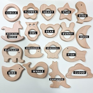 More Colors Wooden Animal Personalized Baby Ring, Personalized Baby Gift, Silicone Ring with Name, Baby Shower Gift, Name Baby Toy Rattle image 6
