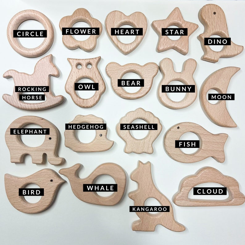 More Colors Wooden Animal Personalized Baby Ring, Personalized Baby Gift, Silicone Ring with Name, Baby Shower Gift, Name Baby Toy Rattle image 6