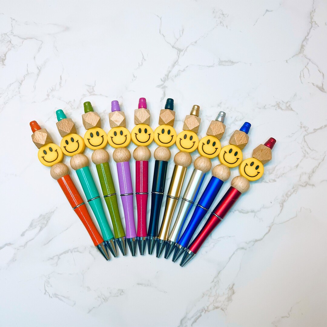 Smiley Face Beaded Pen Smiley Face Silicone Beaded Teacher - Etsy