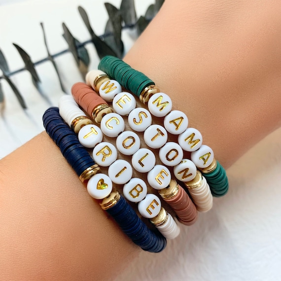 Personalized Letter Heishi Clay Bead Bracelet Custom Friendship