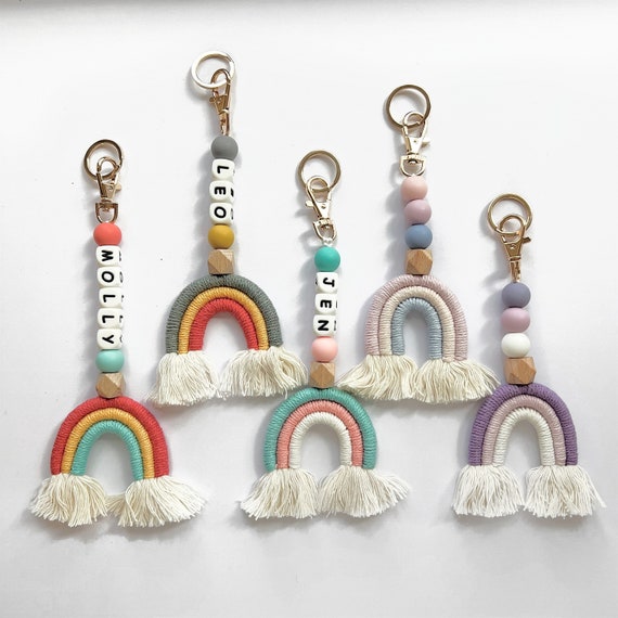 Boho Rainbow Name Keychain Purse Keychain Kids Baby Silicone Etsy