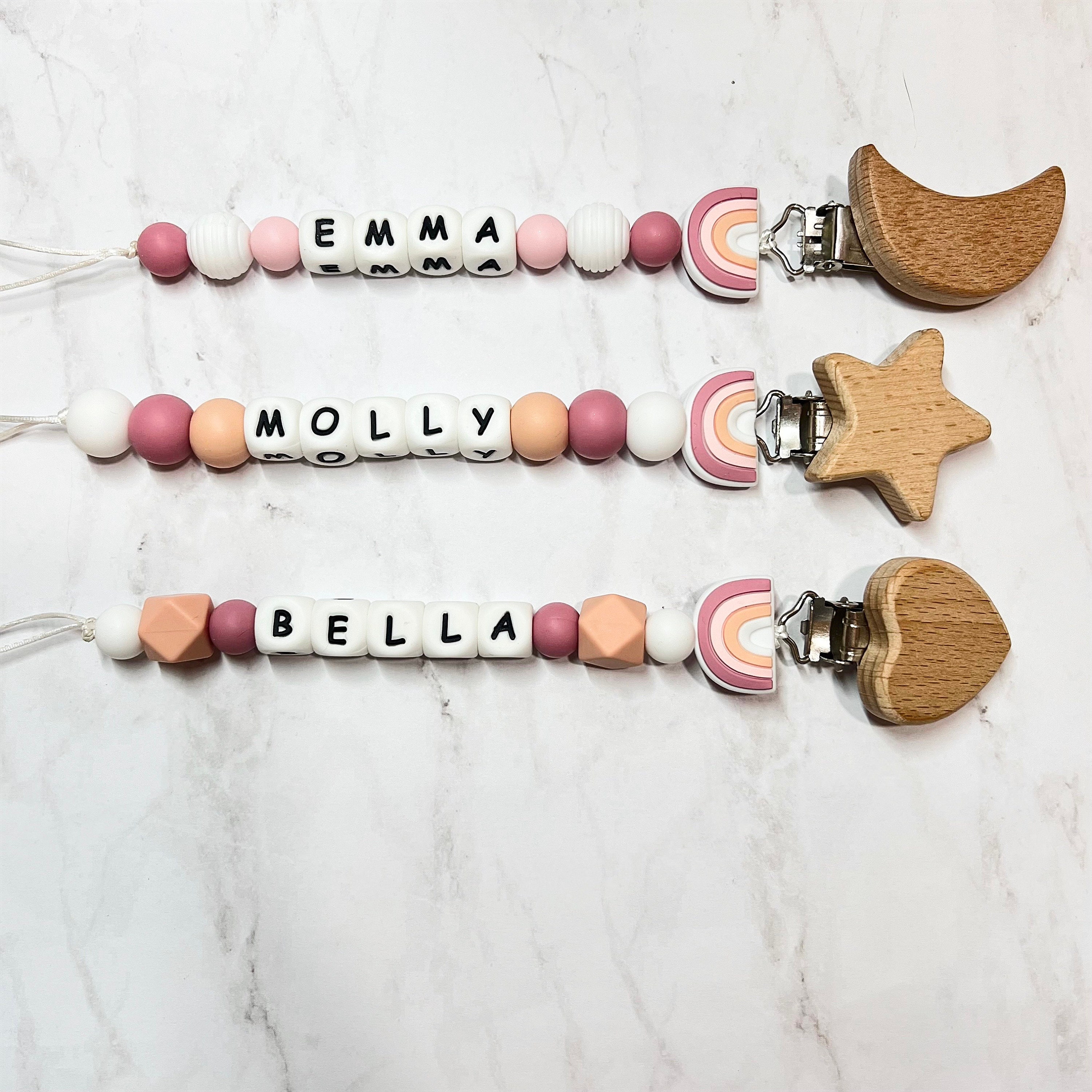 New Handmade Free Personalized Name Pacifier Clips Cute Pacifier Chains  Holder Chupetero Personalizado Silicona Baby Shower