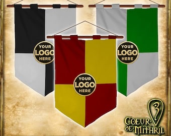 Medieval peaked banner with emboidered logo