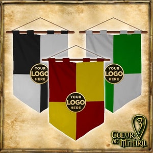 Medieval peaked banner with emboidered logo