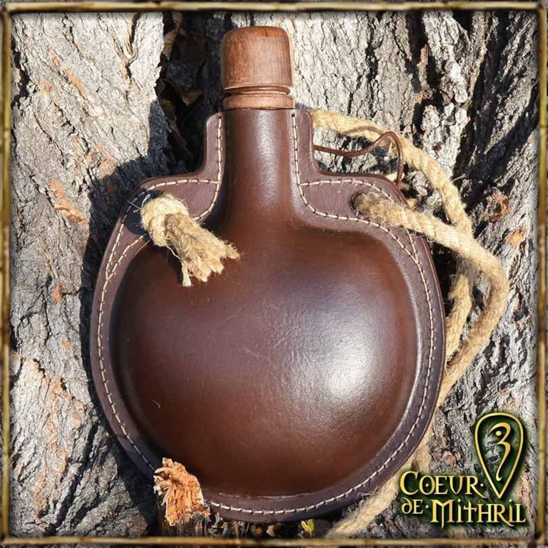 Leather Waterskin Round Etsy