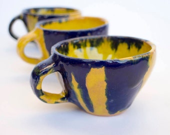 Handmade glazed ceramic mug set 3 in 1 , latte mug , coffee  mug, Stoneware mug, pottery mug, ceramics and pottery, coffee mug, set