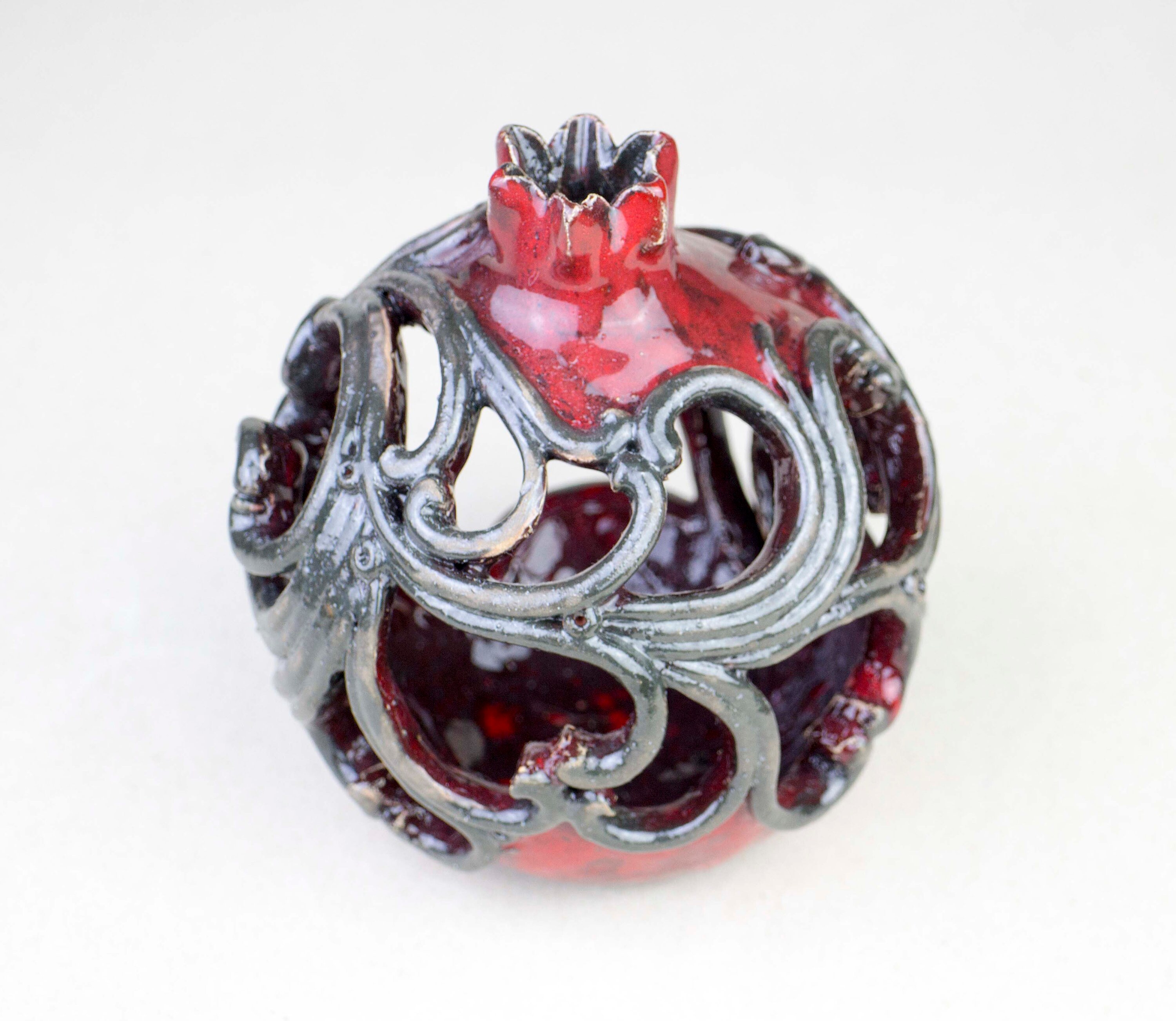 Handmade Clay Pomegranate With Ornaments Ceramic Candle Etsy