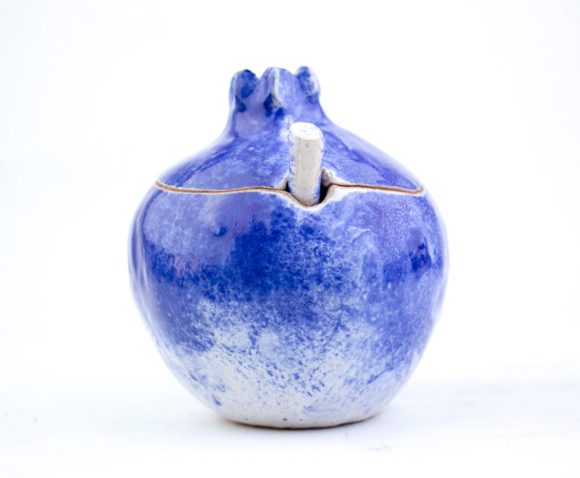 Handmade Pomegranate Sugar Bowl With Spoon Cobalt Sugar Bowl Etsy