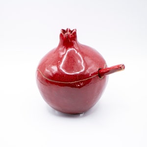Handmade red pomegranate sugar bowl, ceramic sugar bowl, sugar bowl with spoon, handmade bowl, pomegranate ceramic, ceramics and pottery image 4