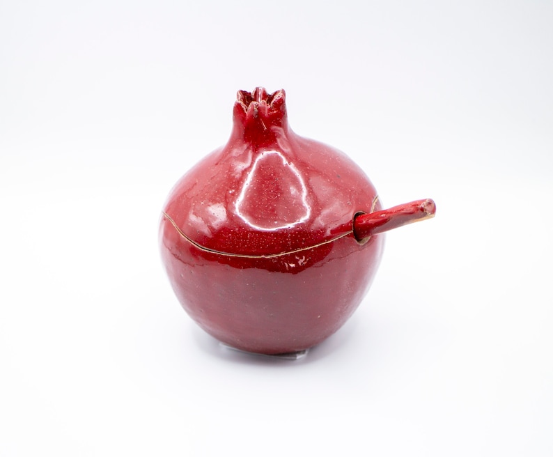 Handmade red pomegranate sugar bowl, ceramic sugar bowl, sugar bowl with spoon, handmade bowl, pomegranate ceramic, ceramics and pottery image 4