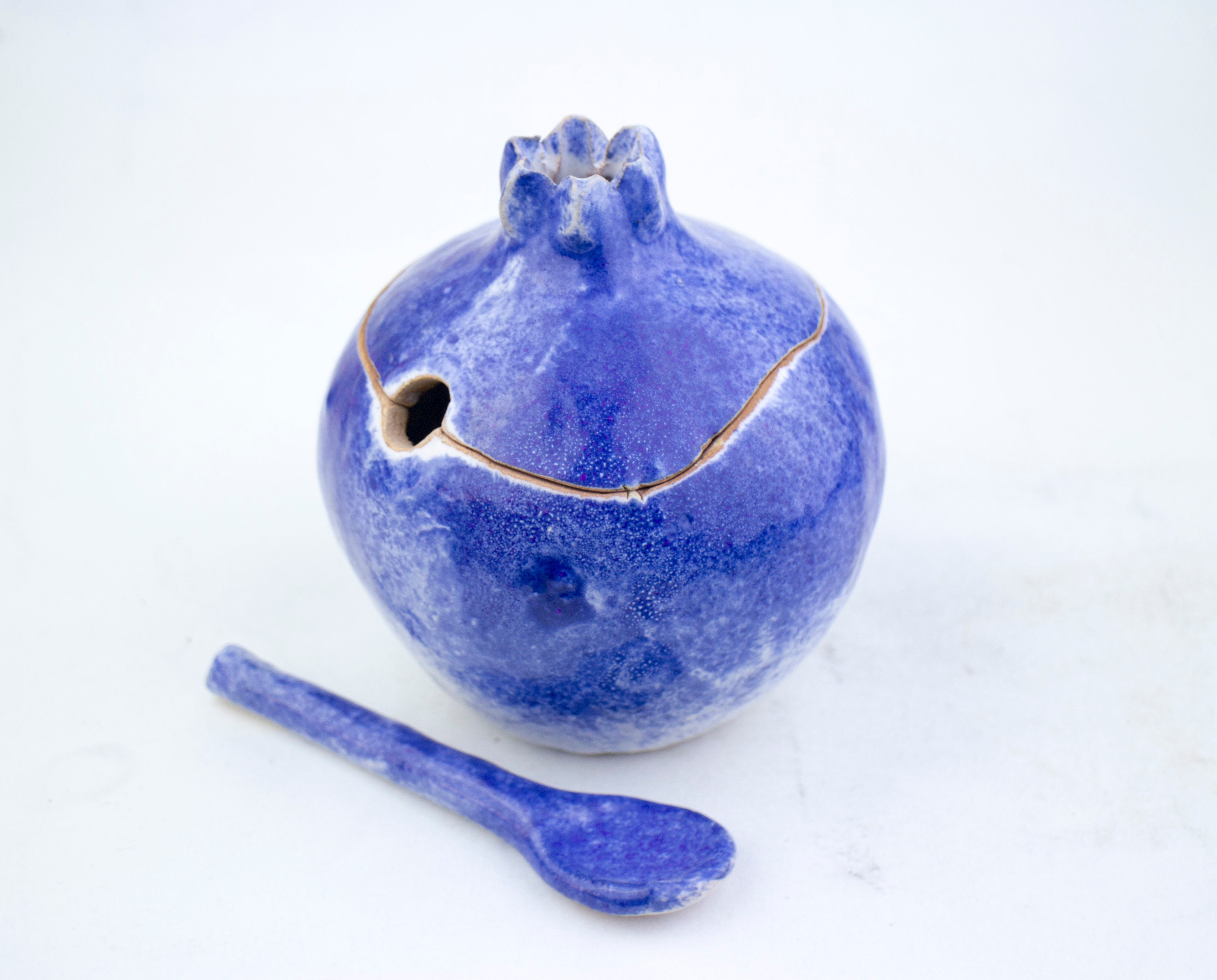 Handmade Pomegranate Sugar Bowl With Spoon Cobalt Sugar Bowl Etsy