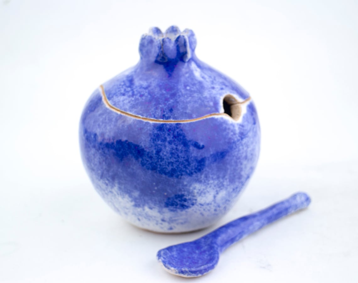 Handmade Pomegranate Sugar Bowl With Spoon Cobalt Sugar Bowl Etsy