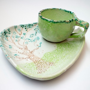 Cup set handmade with big plate , breakfast cup set, breakfast set,espresso cup, ceramic and pottery, tea cup set for dinner , pottery set