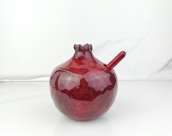 Handmade Ceramic Pomegranate Sugar Bowl with Spoon