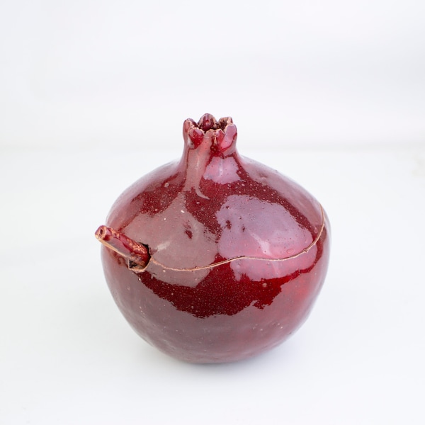 Handmade pomegranate sugar bowl with spoon, Ceramic jar, unique pottery, gift, lidded stoneware jar, Ceramic container, Passover gift