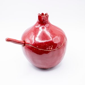 Handmade red pomegranate sugar bowl, ceramic sugar bowl, sugar bowl with spoon, handmade bowl, pomegranate ceramic, ceramics and pottery image 3