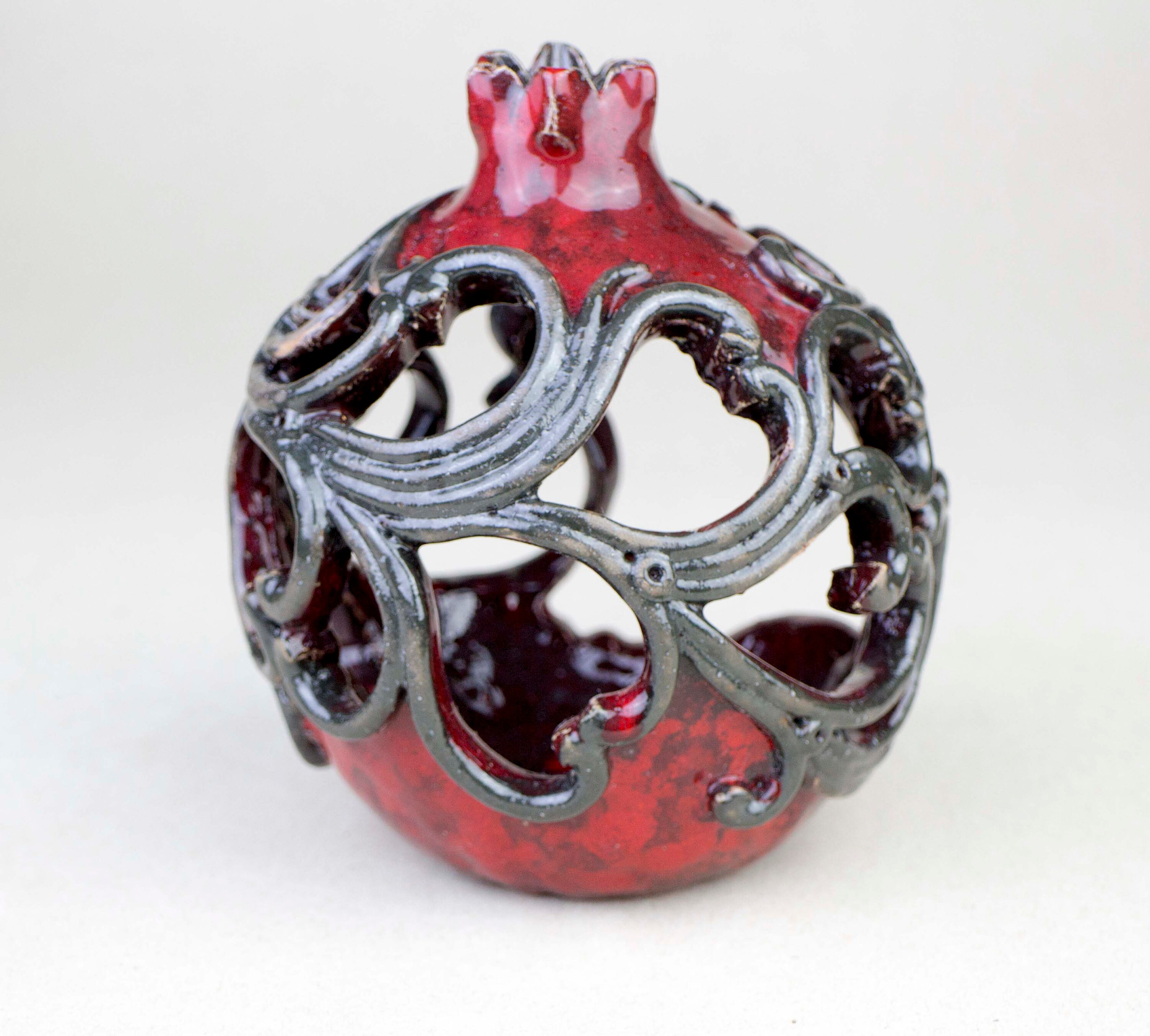 Handmade Clay Pomegranate With Ornaments Ceramic Candle Etsy