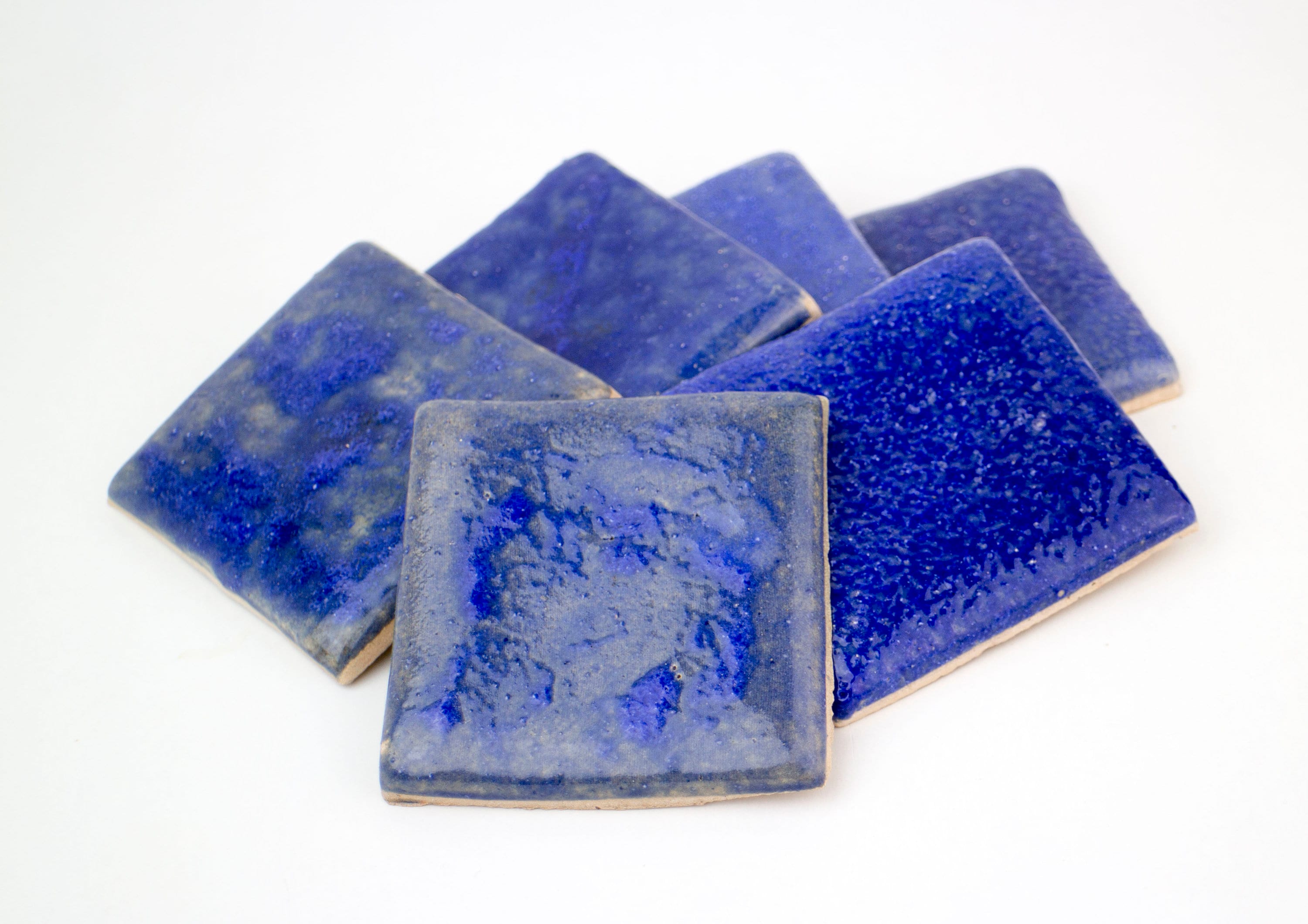 Set of 6 7 cm Cobalt Blue Handmade Ceramic Tiles, Mosaic tiles, Cobalt blue small tiles for original interior created, tile, ceramic tile