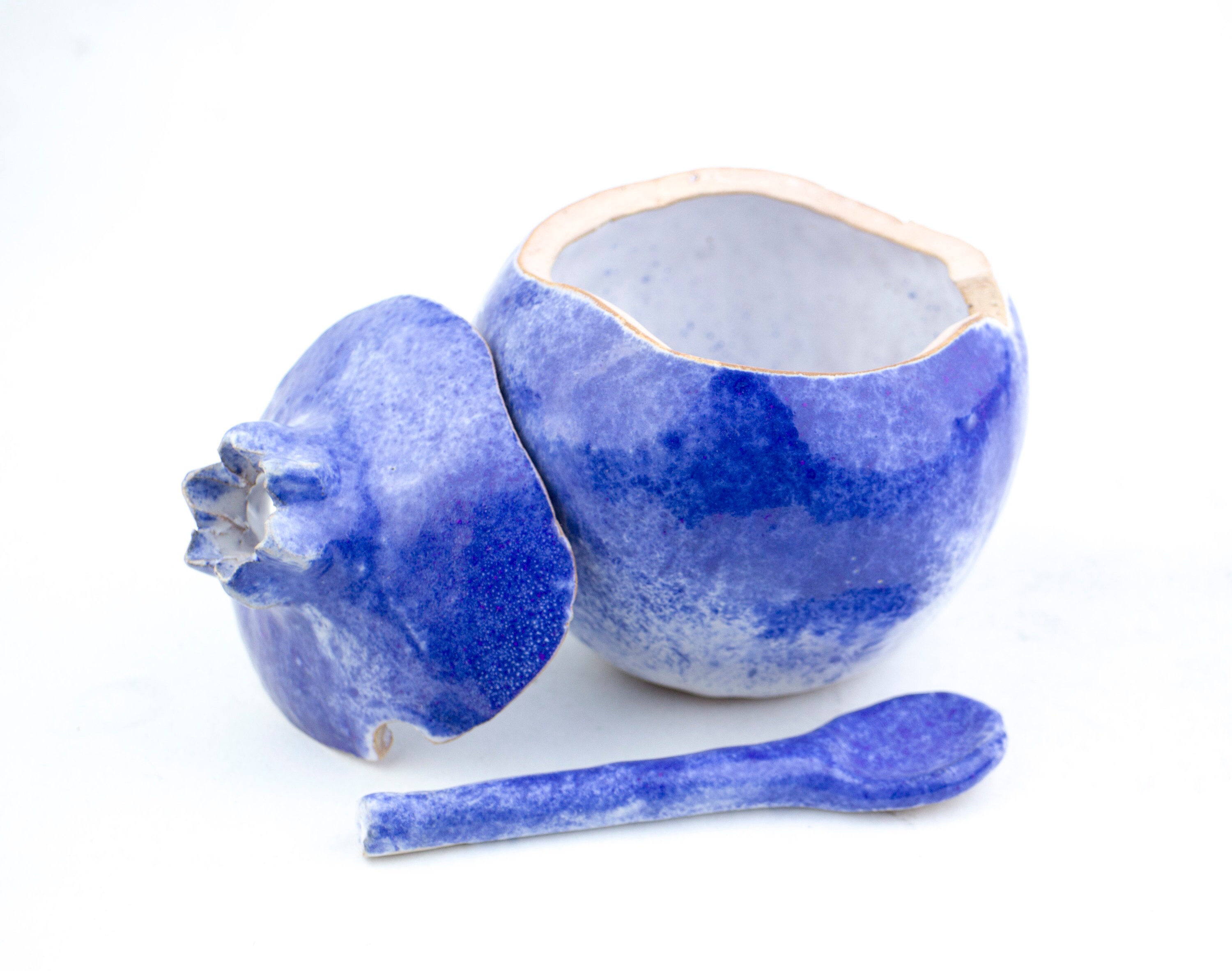 Handmade Pomegranate Sugar Bowl With Spoon Cobalt Sugar Bowl Etsy