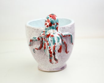 Handmade Ceramic Coffee Mug with Octopus Handle