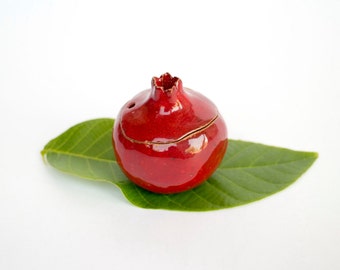 Handmade Ceramic Pomegranate Favor Box, Red Glazed Pottery, Gift