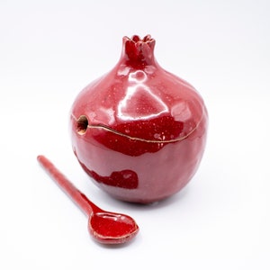 Handmade red pomegranate sugar bowl, ceramic sugar bowl, sugar bowl with spoon, handmade bowl, pomegranate ceramic, ceramics and pottery image 7