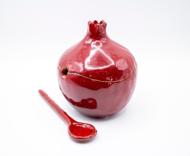 Handmade red pomegranate sugar bowl, ceramic sugar bowl, sugar bowl with spoon, handmade bowl, pomegranate ceramic, ceramics and pottery image 7