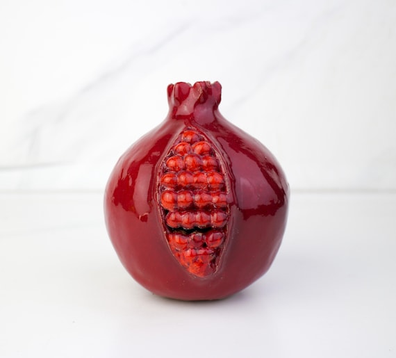 Handmade Ceramic Pomegranate, Red Crackle Glaze, Pottery Decor