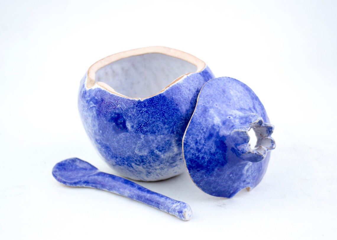 Handmade Pomegranate Sugar Bowl With Spoon Cobalt Sugar Bowl Etsy