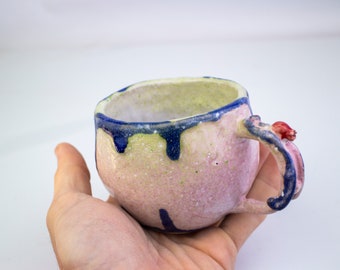 Handmade Pomegranate Stoneware Mug, Unique Ceramic Cup, Espresso