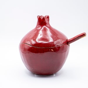 Handmade red pomegranate sugar bowl, ceramic sugar bowl, sugar bowl with spoon, handmade bowl, pomegranate ceramic, ceramics and pottery image 2