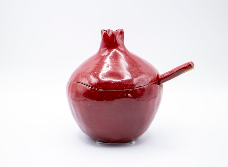 Handmade red pomegranate sugar bowl, ceramic sugar bowl, sugar bowl with spoon, handmade bowl, pomegranate ceramic, ceramics and pottery image 2