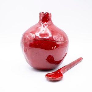 Handmade red pomegranate sugar bowl, ceramic sugar bowl, sugar bowl with spoon, handmade bowl, pomegranate ceramic, ceramics and pottery image 8