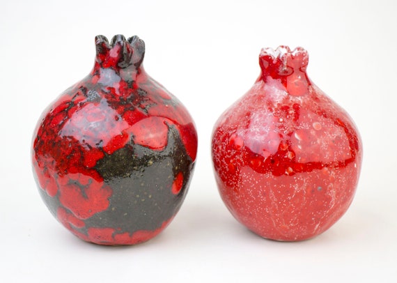 Handmade Red Glazed Ceramic Pomegranate Vase, Art Vessel