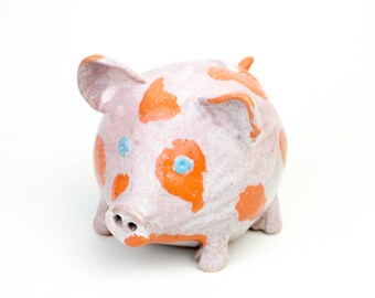 Handmade Ceramic Salt Pig, Pink Pig Cellar with Spoon