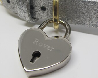 Personalised Silver Plated Heart Padlock Dog Tag