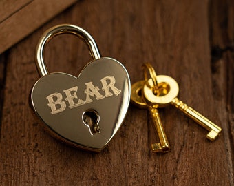 Personalized Gold Heart Padlock Dog Tag