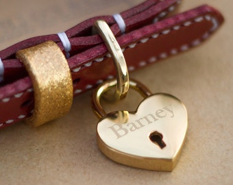 Personalized Gold Heart Padlock Dog Tag