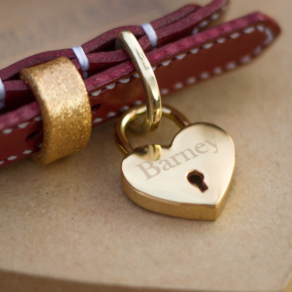 Personalized Gold Heart Padlock Dog Tag