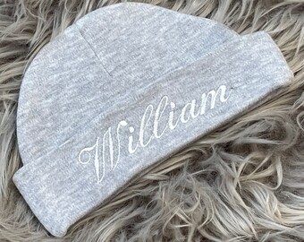 Personalised Grey Embroidered Baby Hat