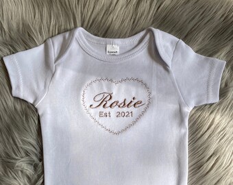 Personalised Embroidered White Cotton Baby Grow