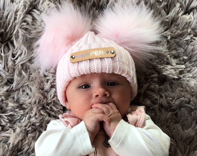 Double Pom Pom Pink Knitted Baby Hat - Etsy