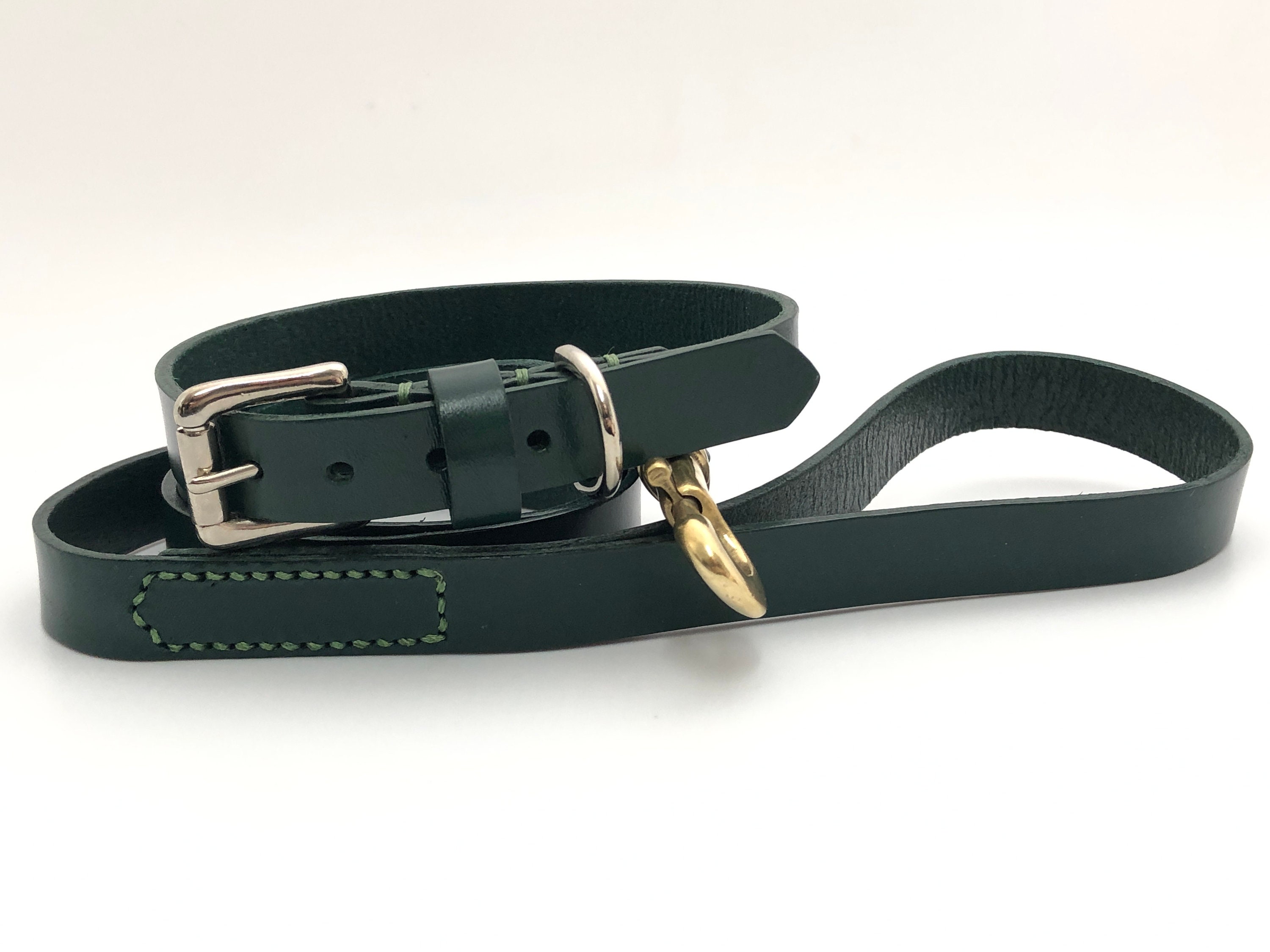 British Racing Green Leather Personalised Dog Collar | Etsy