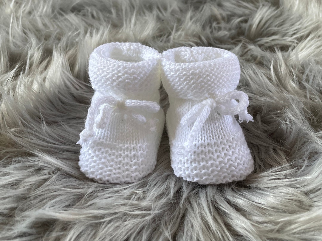 White Knitted Baby Booties - Etsy