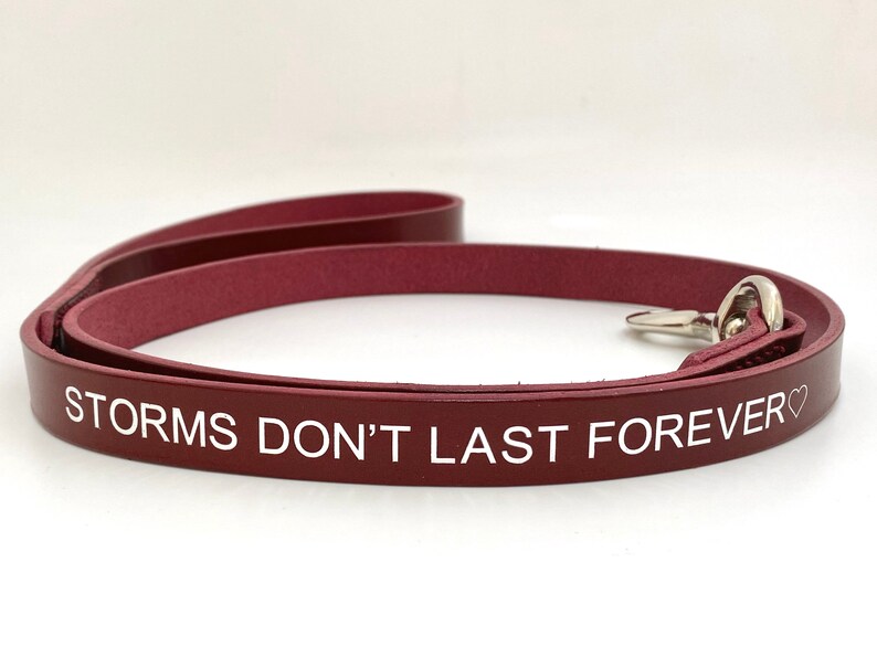Storms Don\u2019t Last Forever Bordeaux Red Leather Dog Lead