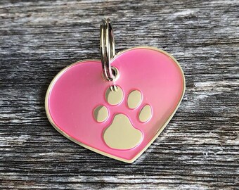 Pink And Silver Heart Pet ID Dog Tag